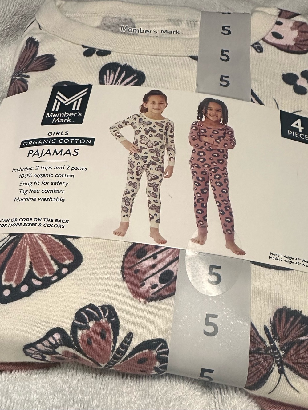 4t-Girls Organic Cotton Butterfly Pajamas - Pink/White